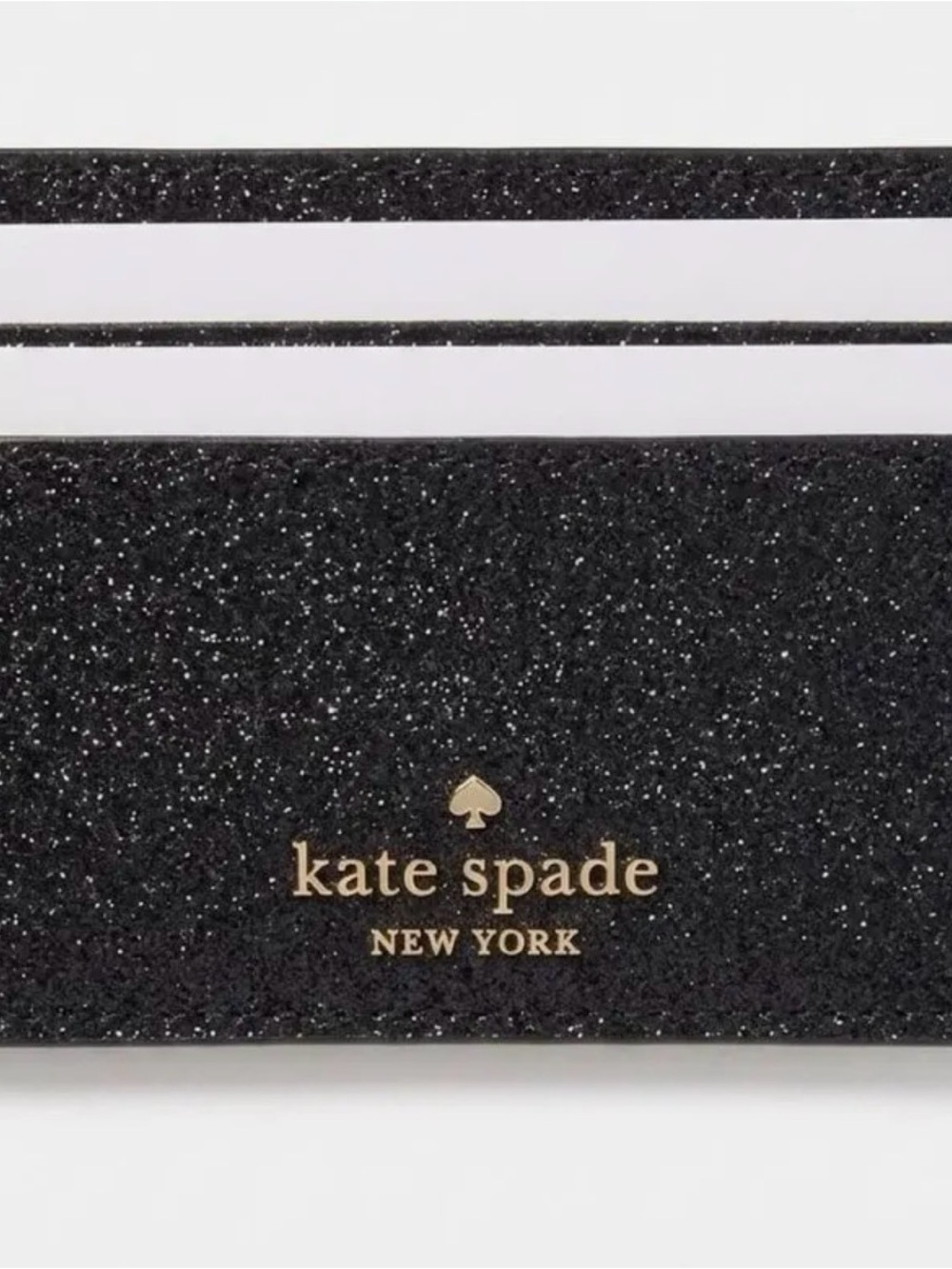 kate spade Black Glitter Card Holder with Gold Logo